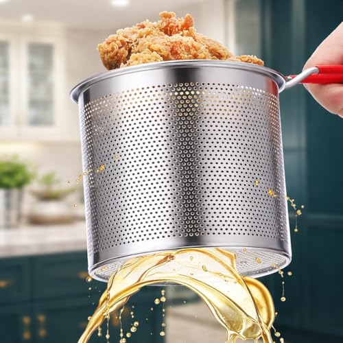 Image of Deep Fryer Pot with Basket, Stainless Steel Frying Oil Pot with Strainer, Multipurpose Mini Frying Pan for French Fries, Chicken, Snacks, Oil Filter Pot - Kitchen Cooking Tool (small)