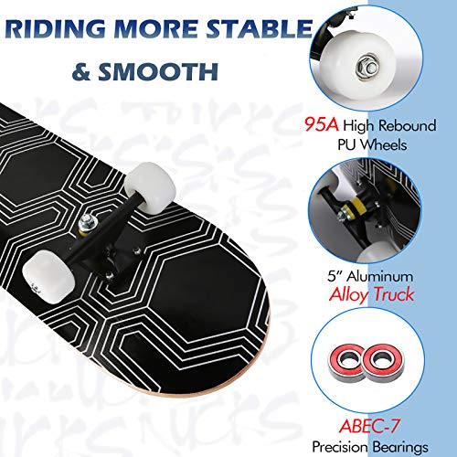 Scientoy Skateboard, Beginner Skateboards, 31" x 8" Complete Pro Skateboard with Repair Kit for Kids/Boys/Girls/Youth/Adults, 9 Layer Canadian Maple Double Kick Skateboard for Outdoors