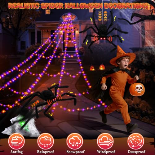 Image of Halloween Decorations Animatronics Jumping Spider Lights Web, Black