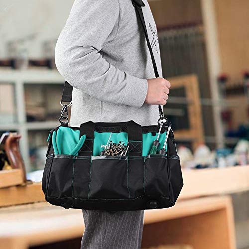 Prowin 16-Inch Wide Mouth Tool Bag Multi-Pocket Tool Organizer With Adjustable Shoulder Strap, Tool Tote Bag For Men #TOP5