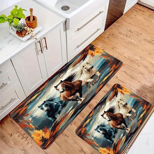 Tapetes de cocina acolchados y antideslizantes con diseño de caballos para el hogar, 2 uds 3