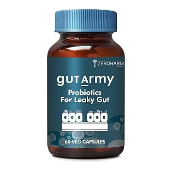 Gut Army Probiotics For Leaky Gut | Probiotics for Gut Health | Digestive Health Supplements | L Reuteri, Lactobacillus | Plant-Based Gut Cleanse & Digestion Support | 60 Veg Capsules By ZEROHARM - image, photos