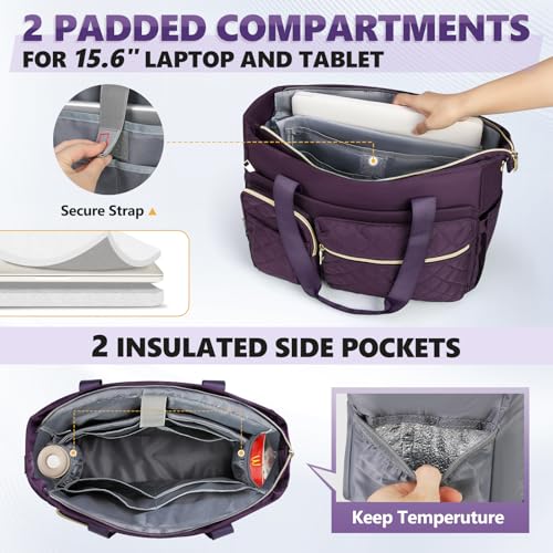 Image of SDYSM Teacher Tote Bag 15.6 inch Laptop Bag Work Bags for Women Nurse Tote Professional Computer Messenger Shoulder Bags Laptop Briefcase for Office, College, Nursing, Purple