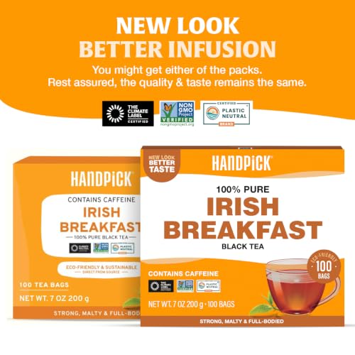 Image of HANDPICK Irish Breakfast Teabags(100 Count) Caffeinated Bold Black Teabags