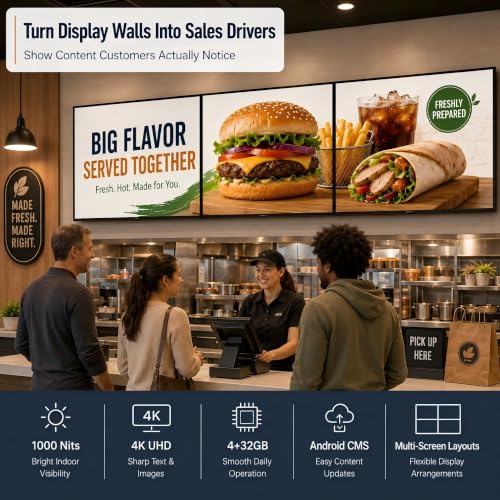 Image of 32 inch Wall-Mounted Digital Signage Display, 4K Menu Board