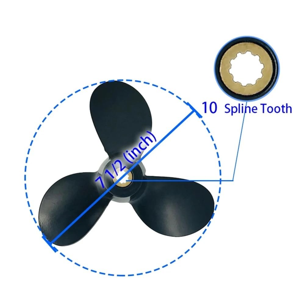Elica fuoribordo Boatman Adatta for elica in Lega di Alluminio Nera da 4-6 HP 7 1/2x6 1/2 con 10 Denti scanalati 58110-91JN0-019