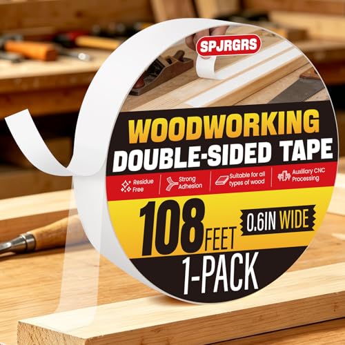 SPJRGRS Double Sided Woodworking Tape 1 Pack 0.6IN x 108 Ft Residue-Free