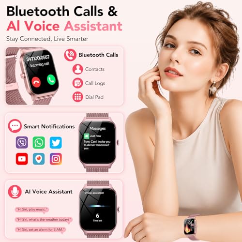 Image of Smart Watch for Women, Answer /Make Call /AI Voice,1.85 inch HD Smartwatch Compatible for iPhone /Samsung /Android,120+Sport Modes Fitness Tracker with Heart Rate /Sleep Monitor, IP68Waterproof (2 Bands)