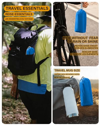 Coutyuyi Wasserdicht Regenponcho Unisex, Wiederverwendbar Regenjacken 3 in 1 Multifunktionaler Regencape mit Tasche Regenmantel Regenschutz für Wanderungen,Camping（Himmelblau,L）