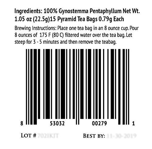 Gynostemma Tea - Jiaogulan AMPK Activator Herbal Tea - Potent Antioxidant & Adaptogenic Longevity Herb - All Natural Caffeine-Free Immortality Herb - 15 Pyramid Tea Bags