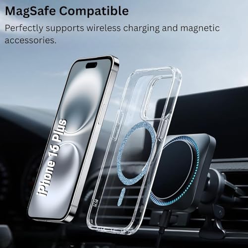 Image of AIBEX Back Cover Case Compatible with iPhone 16 Plus | Glitter Ring Cute Shiny Colorful Bling Case (Compatible with Magsafe) | Transparent PC+TPU Glossy Shiny Cover for Girls & Women - Blue