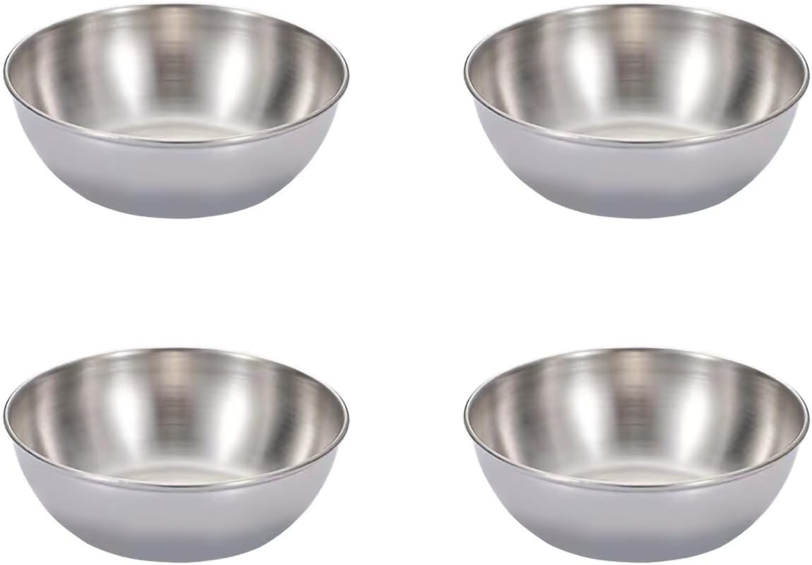 Stainless Steel Sauce Dishes,4 Pack Dipping Bowls,Small Bowls for Side dishes, Appetizer,Dip,Sushi.Reusable and Dishwasher Safe (4, Silvery)