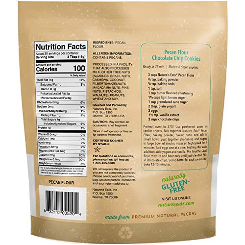 Natures Eats Pecan Flour 16 Oz - Finely Ground - All Natural Gluten Free & Grain Free Flour - Keto Friendly Baking Alternative - Non Gmo, Vegan Nut Meal