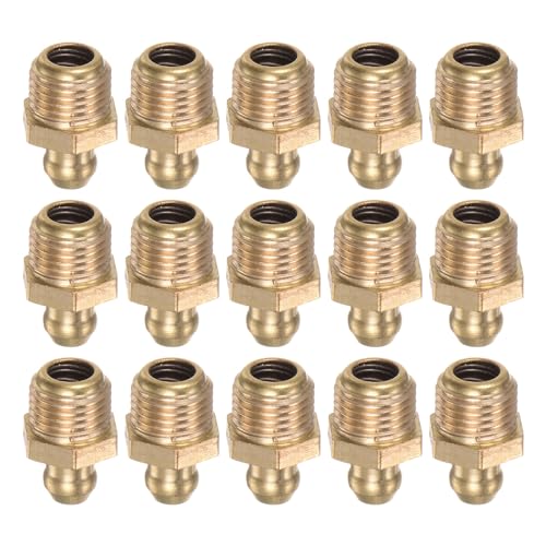 Image of HARFINGTON 15pcs Brass Straight Grease Fitting M10x1mm Metric Thread Hydraulic Grease Nipple Accessories for Car