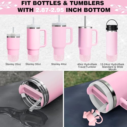 Hpebl 9PCS Pink for Stanley Cup Accessories Set Bling Initials Bow Charms for Stanley Decorations 30/40 Oz Tumbler Accessories Including Bow Straw Topper, Handle Strap, Spill Stopper（Letter L） - image 4