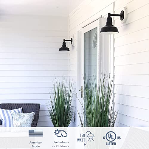 Steel Lighting Co. Hawthorne Barn Light | Outdoor Wall Mounted | 8 Inch Dome | 11 Inch Straight Arm| Small Farmhouse Light Made In America | Matte Black Exterior/White Interior #TOP2