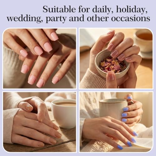 Image of 576Pcs Short Square Press on Nails Solid Color Fake Nails 24 color Wine Red Pink Nude Glossy Full Cover Stick on Nails for Women Manicure