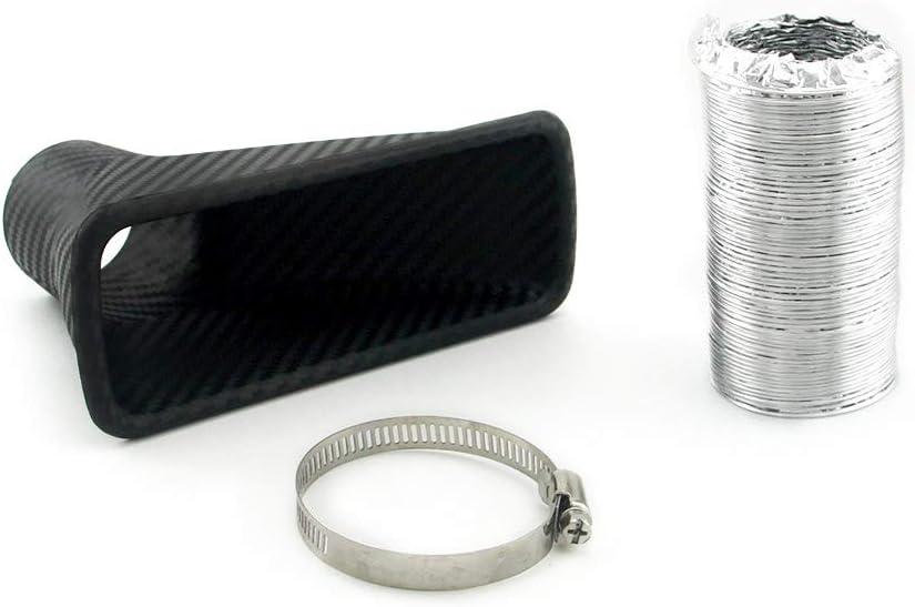 Universal Car Front Bumper Turbo Air Intake Pipe Kit ABS Turbine Inlet Pipe Air Funnel Carbon Fiber Look(Square)