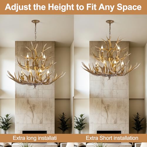 LUJIAODS Large 2-Tier Deer Rustic Farmhouse Chandelier,Antlers Chandelier Deer Horn Antler Ceiling Fixture for House,Bar,Foyer (8+4 Lamp Arms) by LUJIAODS - Used condition - Image 4
