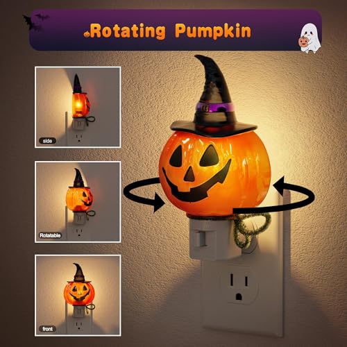Image of JandCase Pumpkin Night Light, 2 Pack 3000K Night Lights Plug into Wall | Cute & Funny Halloween Night Light for Kids, Plug in Pumpkin Nightlight with 360 Rotatable for Halloween Party Decor