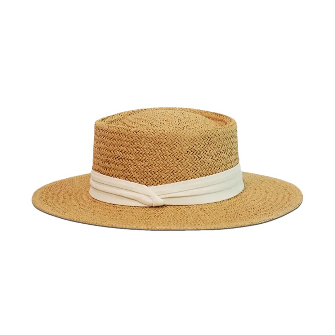 EYRMQWJPC Wide Brim Sun Hat, Women's Straw Summer Sunshade Hat Beach Woven French Style Flat Top Outdoor Multicolor(Khaki Belt)