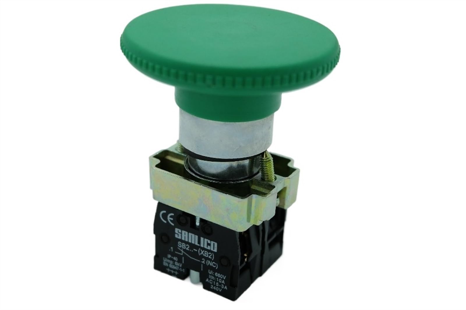 Interruptor de botón pulsador de cabeza de seta de parada de emergencia de Metal SB2 LA68B XB2-BR42 BR45 resorte momentáneo Ø22mm(Black,1NO AND 1NC)