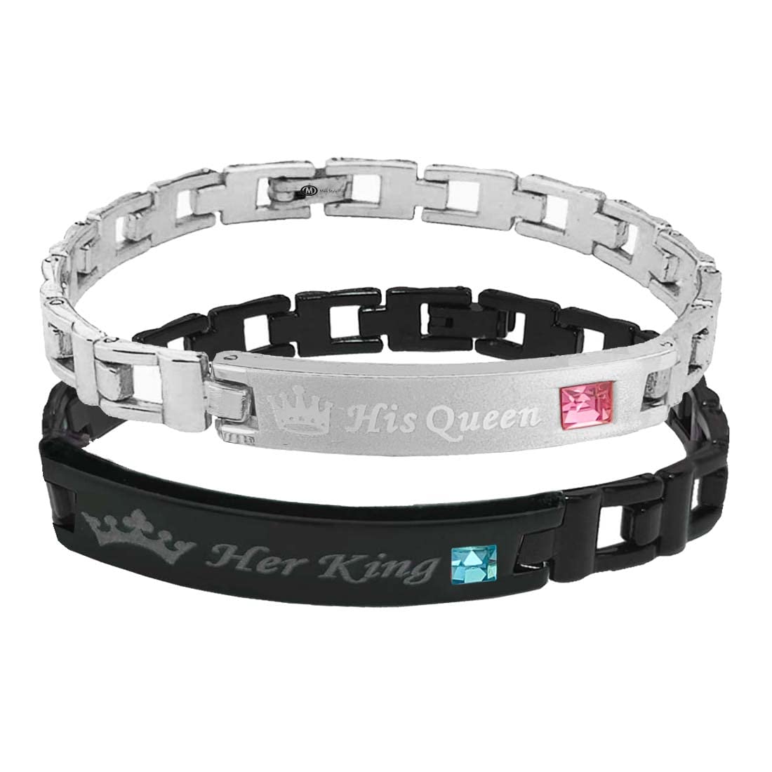 Romantic Couple Gift Crown King Queen Bracelet Cuff Wedding Jewelry Gift BlackRose Gold Metal For Men And Boys-image-40