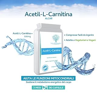 Acetil-L-Carnitina 500mg- ALCAR ad alta resistenza senza D-carnitina - Prodotto nel Regno Unito - Adatto ai vegani, 90 capsule