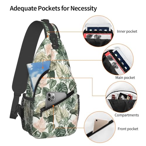 Image of SUPLUCHOM Sling Bag Tropical Leaf Pattern Hiking Daypack Crossbody Shoulder Backpack Travel Chest Pack for Men Women