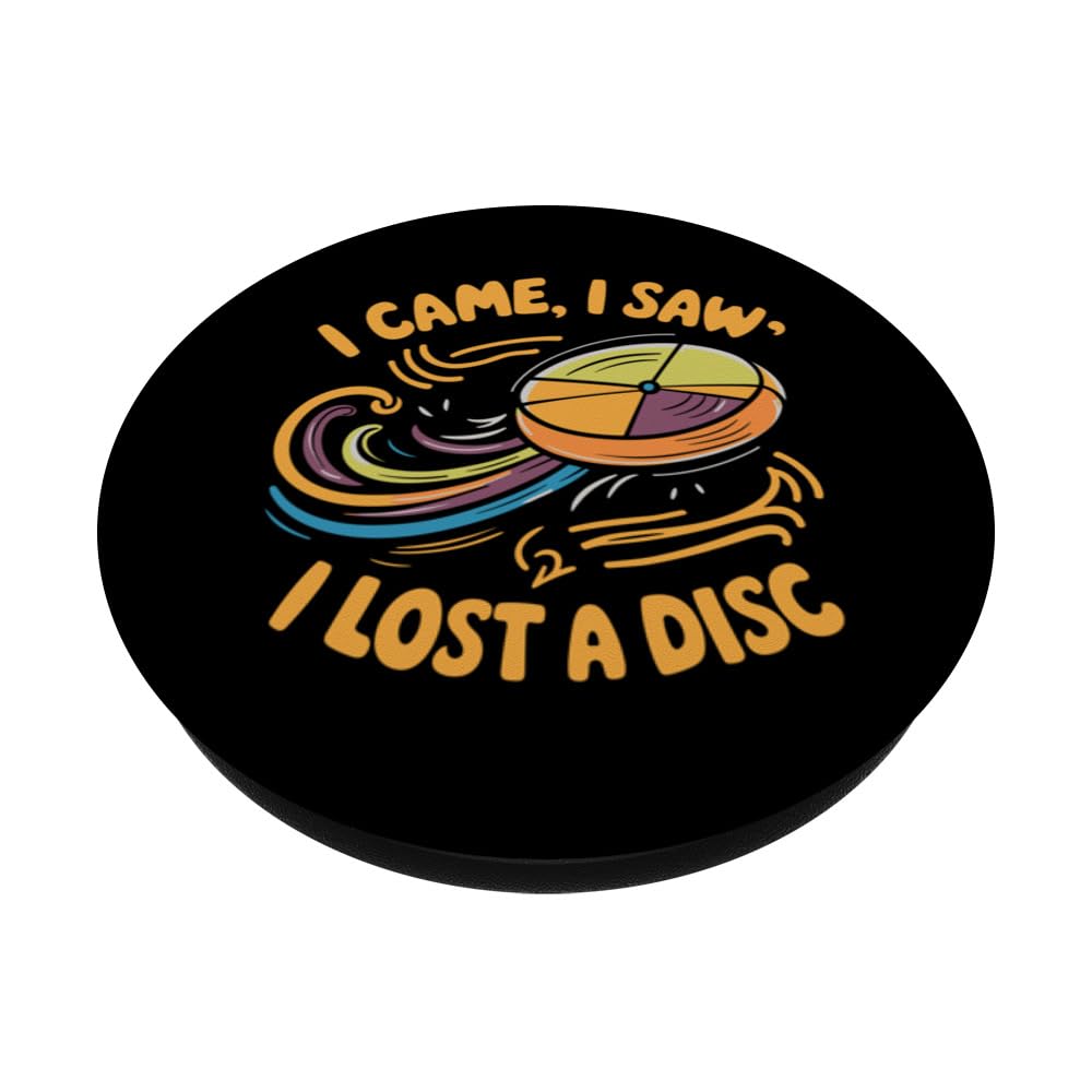 Retro Disc Golfing Disc, I Lost A Disc Quote, Disc Golf PopSockets Swappable PopGrip, Black - Image 2