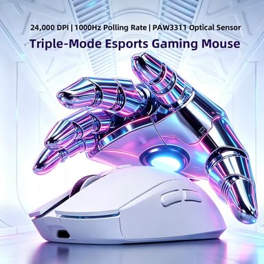 Image of Wireless Gaming Mouse, Wireless /Wired 1K Polling, Symmetrical, PAW3311, 24K, Ergonomic Gamer Mouse, 6 Macro Buttons, 800mAh Battery, Rechargeable Computer Mouse for Laptop, PC, Mac