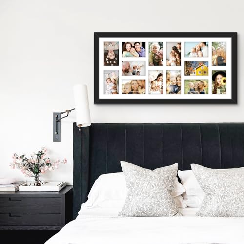 Image of DUENPY 14x30 Picture Frame 4x6 Collage Picture Frame Displays Fourteen 4x6 inch Photos Collage Wall Decor Wall Hanging Black
