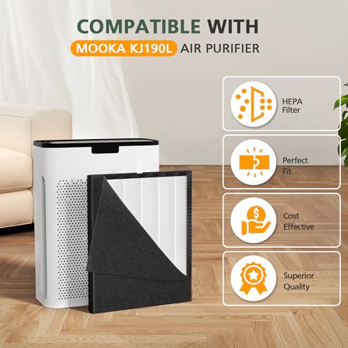 Image of 3 Pack KJ190L Filter Replacement for MOOKA KJ190L Air Puri-fier for Home Large Room 2200 Ft, 3 Stage Filtration for Smoke Dust Pollen Pets Hair Dander Odor, 3 HEPA Filters and 6 Washable Pre-Filters