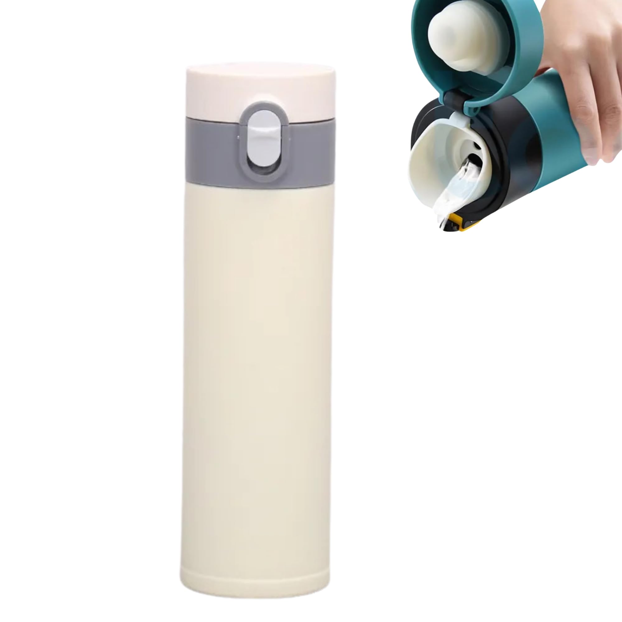 Garrafa Térmica Inox 400ml Barganha Mix – Mantém Quente 6h / Gelada 12h, Tampa Antivazamento, Parede Dupla a Vácuo, BPA Free, Portátil para Carro, Academia (Branco)