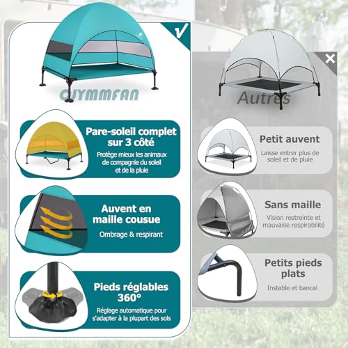 Erhöhtes Hundebett mit Vorzelt, Liege für den Außenbereich, erhöht, mit rutschfesten Füßen, tragbar, mit Schatten auf 3 Seiten, Hundesofa für Camping, Garten, Strand, Pool