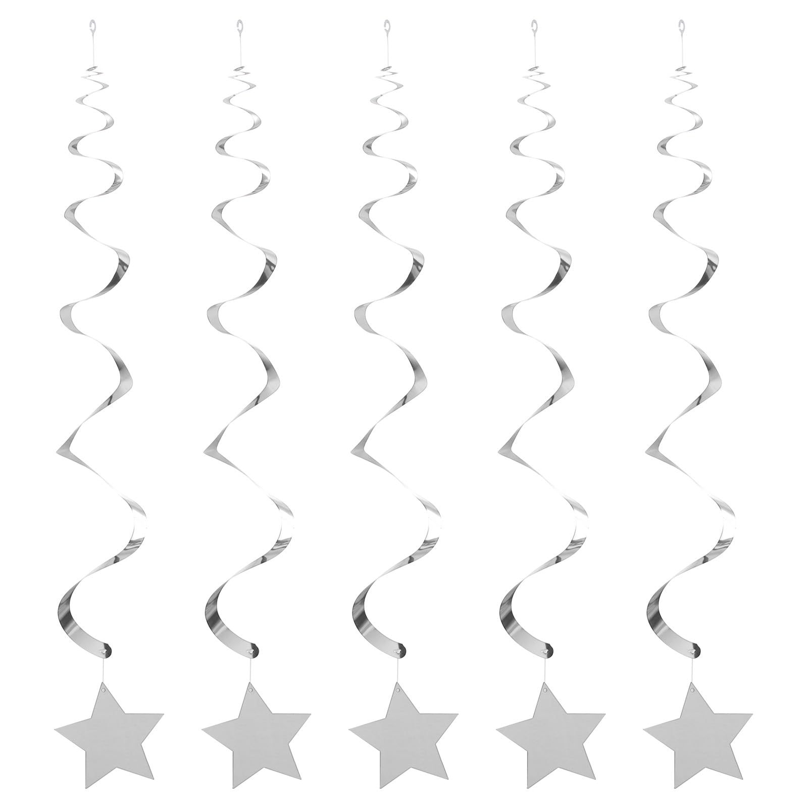 20 Stück Silberne Stern-Wirbel & 20 Sterne Als Hängebdekoration – Für Hochzeit, Abschlussfeier, Babyparty & Partys (Decken-Deko)