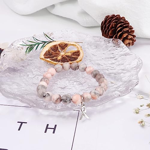 Breast Cancer Bracelets Natural Stone Bead Ribbon Inspirational Awareness Bracelets Encouragement Handmade Gifts for Women Girls Best Friend Sister3