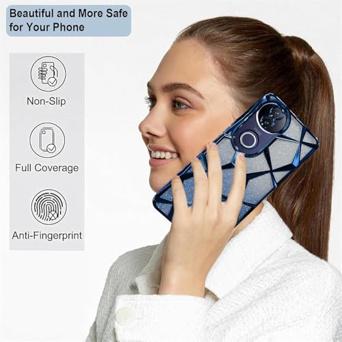 Image of VONZEE Gradient Glitter Case for VIVO V50e, Luxury Electroplated 3D Cube, Diamond Bling Shiny Soft TPU Clear Shockproof Women Girls Protective Phone Cover (Blue)