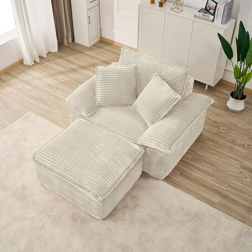 Sillón Plegable Tela Corduroy Beige miniatura 3