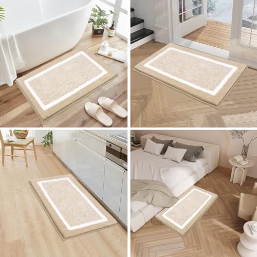 Pauwer Bathroom Rug Sets - 3 Piece Shower Mats with U-Shaped Contour Toilet Mat, Absorbent Microfiber Plush Bath Mats, Non Slip, Machine Washable Shaggy Floor Mats