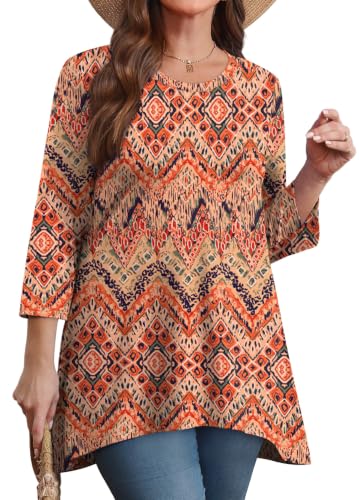 Image of OFEEFAN Tunic Tops for Women Loose Fit Dressy 3 /4 Length Sleeve Womens Tops with Asymmetrical Hem S-4XL