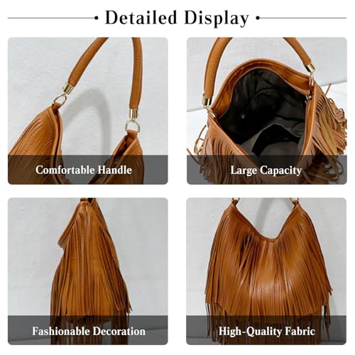 Bolso de hombro de cuero con flecos Bohemio CORIOS miniatura 5