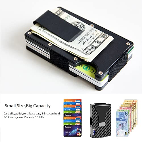 Carbon Fiber Wallet Minimalist Wallet for Men, GNEBRAUTY Metal Money Clip Wallet, Front Pocket Men Wallet RFID Blocking Aluminum Slim Cash Clip Thin Credit Card Holder (Solid Black)3