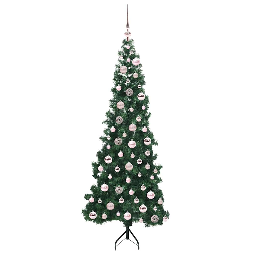 Kwadratowa sztuczna choinka, zielona, 180 cm, PCW i metal, z 300 diodami LED o ciepłej białej barwie, 8 trybów, nie zajmuje dużo miejsca w narożnikach, wewnątrz i na zewnątrz, 120 bombek