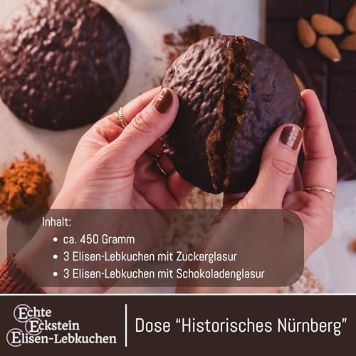 Nürnberger Elisen-Lebkuchen - 6 Stück gemischt - 450g - Dose: Historisches Nürnberg - Echte Eckstein Elisenlebkuchen