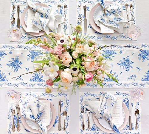 Solino Home Blue Floral Linen Napkins Set Of 4 – 100% Pure Linen Printed Dinner Napkins 20 X 20 Inch – Cloth Napkins For Summer, Wedding – Jolie Fleur, Handcrafted From European Flax #TOP3