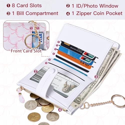 Image of COSHAYSOO Key Chain Wallet for Women Ladies RFID Protection-Small Mini Purse with Card Slots ID Window Coin Zipper-Compact Bifold Design Bill Compartment Waterproof PU Leather-Bow Pattern