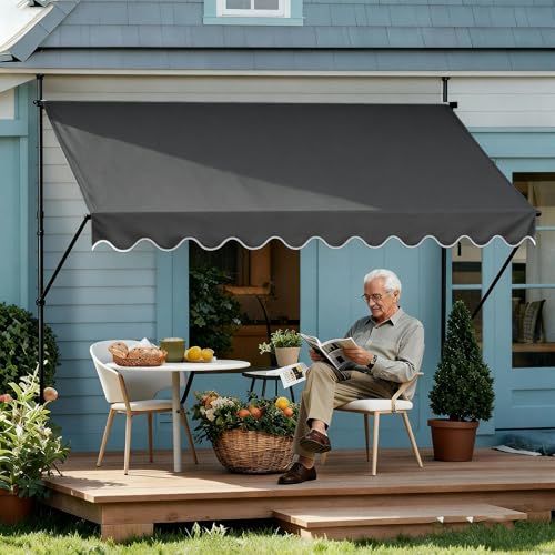 UISEBRT Klemmmarkise Balkon 200cm breit - Markise mit Handkurbel Höhenverstellbar Balkonmarkise ohne Bohren, UV-Schutz, Sonnenschutz, Wetterfest (200 x 120cm, Dunkelgrau)