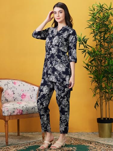 Image of AV2 Women's Maternity Night Suit Set|Nursing|Feeding Printed Tunic & Bottom Coord Set 2426