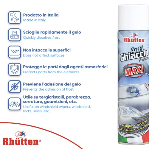 Rhutten 3X Spray Auto Antighiaccio Parabrezza + 1 Spray Antiappannante Omaggio - Effetto Antigelo Deghiacciante 400ml x3 - Maxi Formato - Scioglie Deterge Previene Protegge (Multipack 3+1)